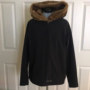 Marmot Black Jacket Brown Fur Hood Size XL